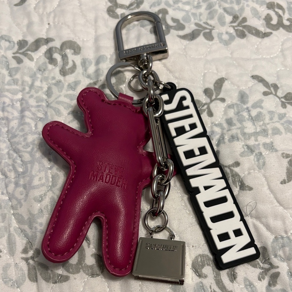 Steve Madden Fuchsia Bear Keychain with Silver Accents